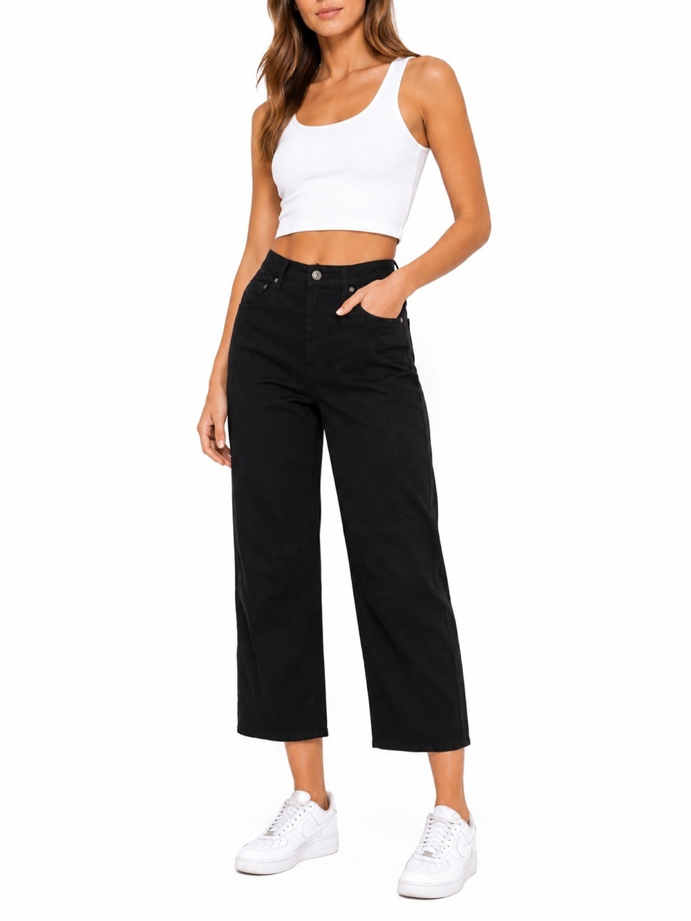 John Mark Black Cropped Wide Leg Pants Size 4 Petite NWT - Picture 1 of 13